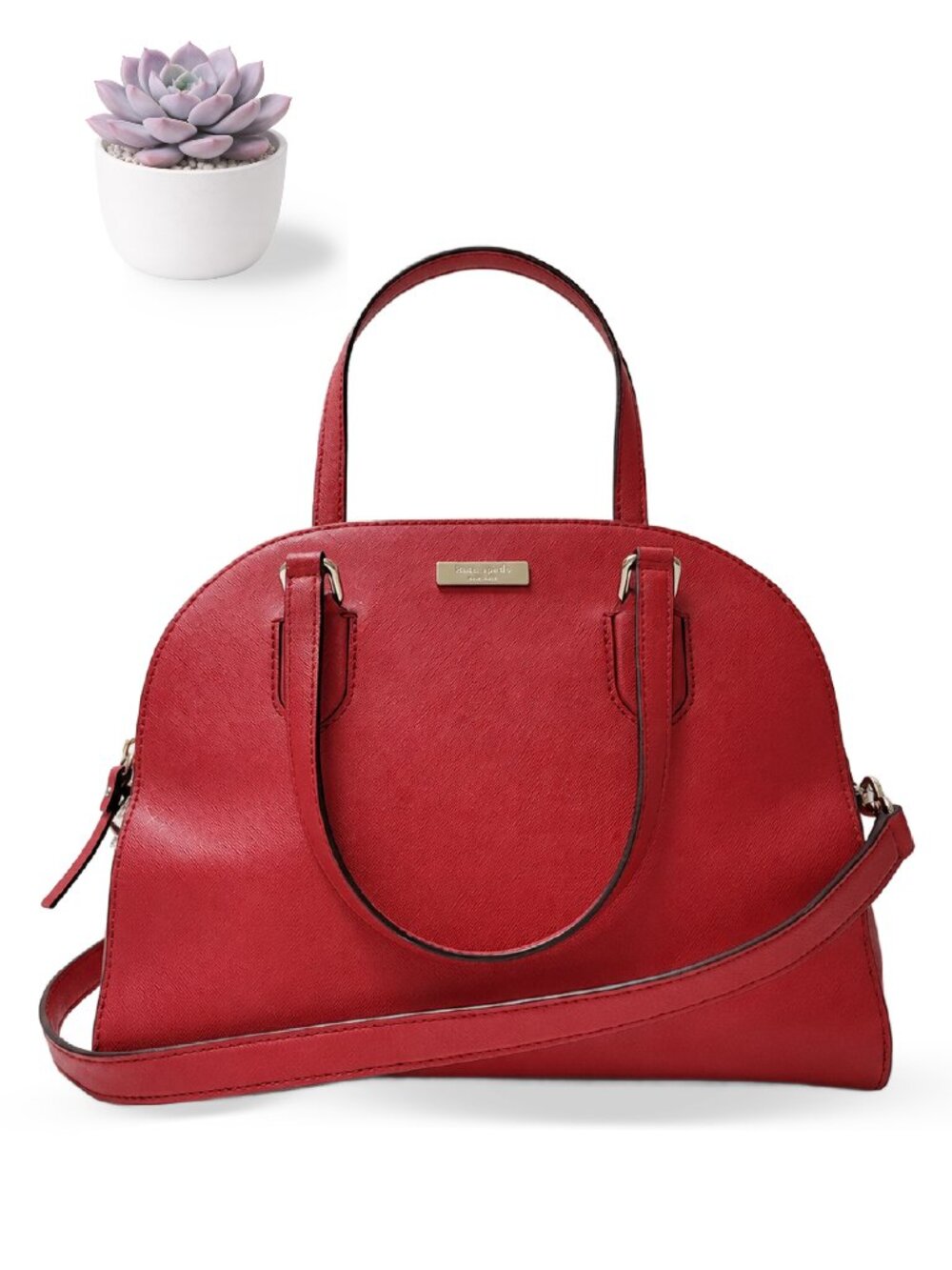 Kate Spade Wellesley Rachelle Red Saffiano Leather Dome Satchel Crossbody Bag